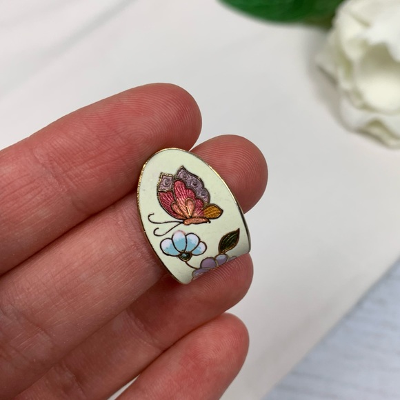 Vintage Asian Cloisonne Butterfly Flower Earrings - Picture 6 of 9